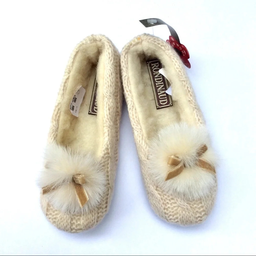 Kids Cream Fur Pom-Pom Slippers